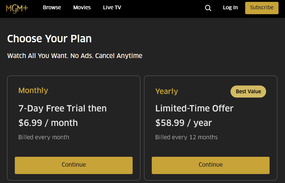 Choose the subscription plan