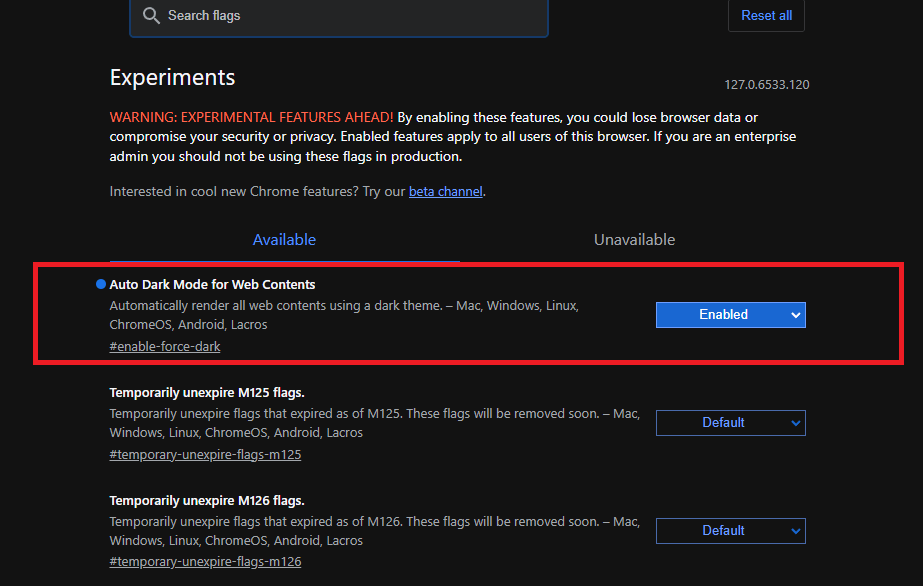 Enable Auto Dark Mode for Web Contents on the Chrome Browser using Chrome Flags