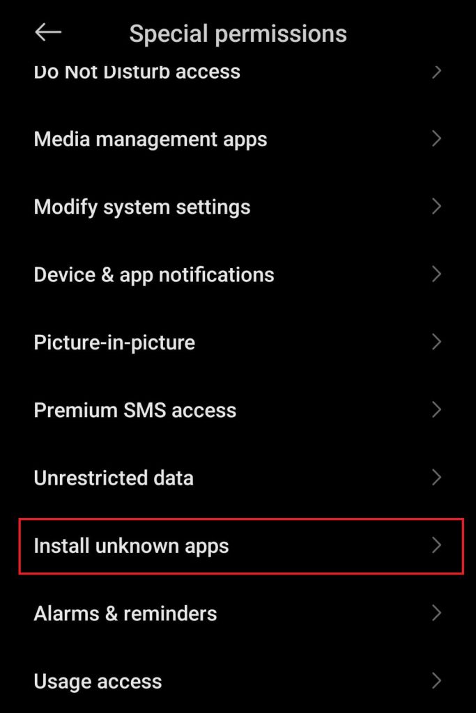 Choose Install Unknown Apps