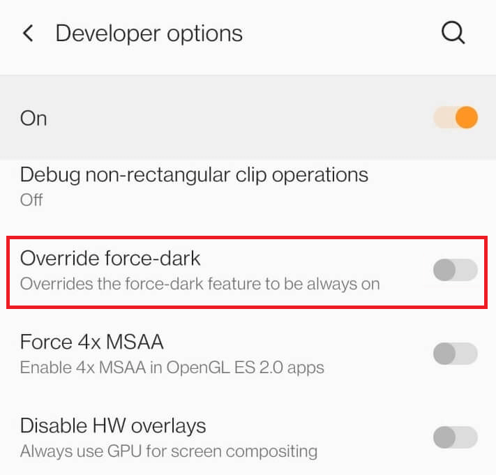 Enable Override force-dark