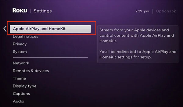 Select Apple AirPlay and HomeKit