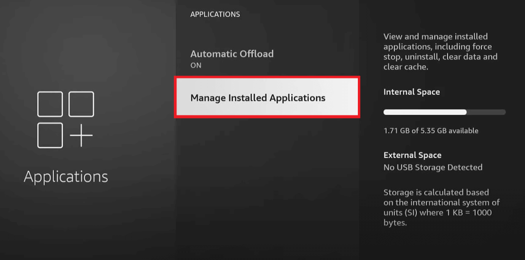 Select Manage Installed Applications