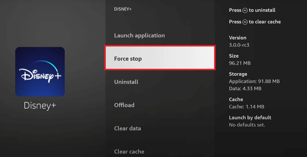 Click Force Stop to close the apps on Firestick