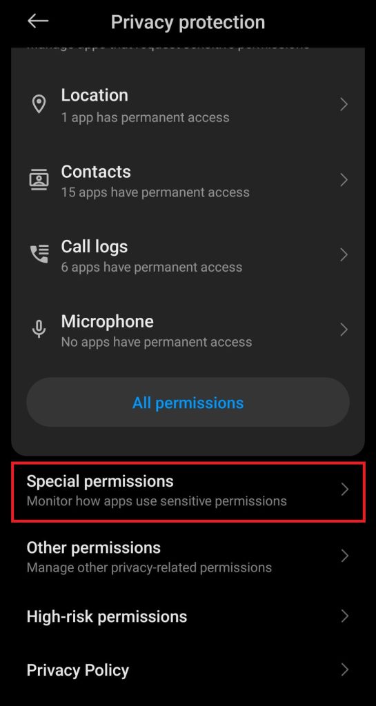 Choose Special Permissions