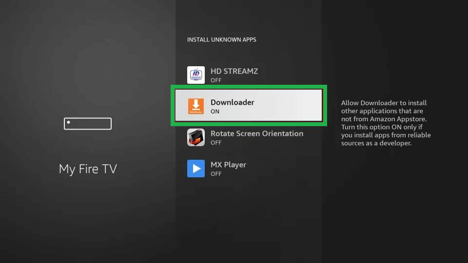 RTE Player on Firestick - Enable Install Unknown Apps for the Downloader app