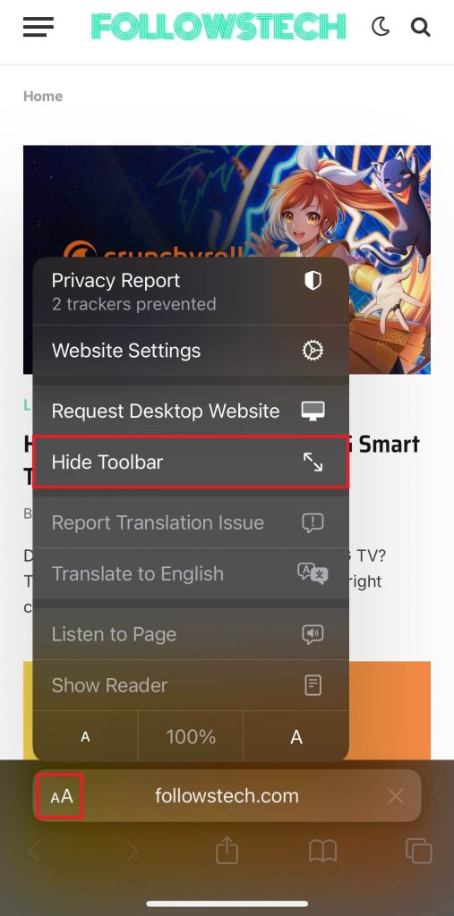 Tap Hide Toolbar