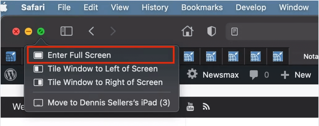 Choose Enter Full Screen on Safari
