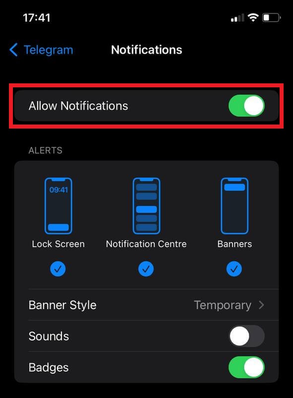 Enable Telegram Notification on iPhone