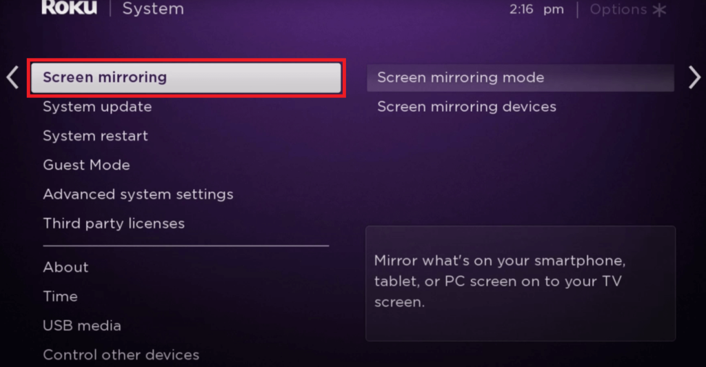 Select Screen Mirroring