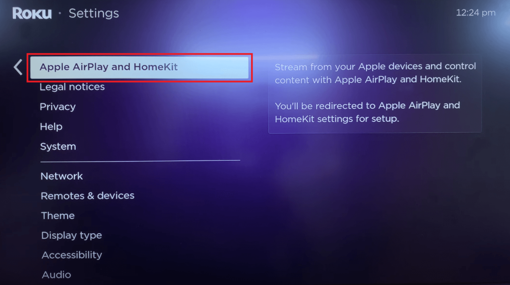 Click Apple AirPlay and HomeKit