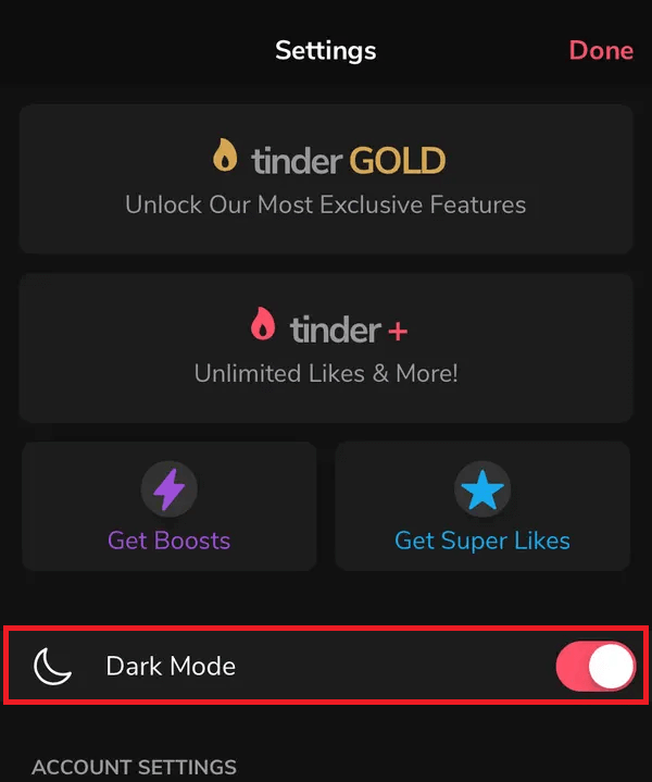 Enable Dark Mode on the Tinder app