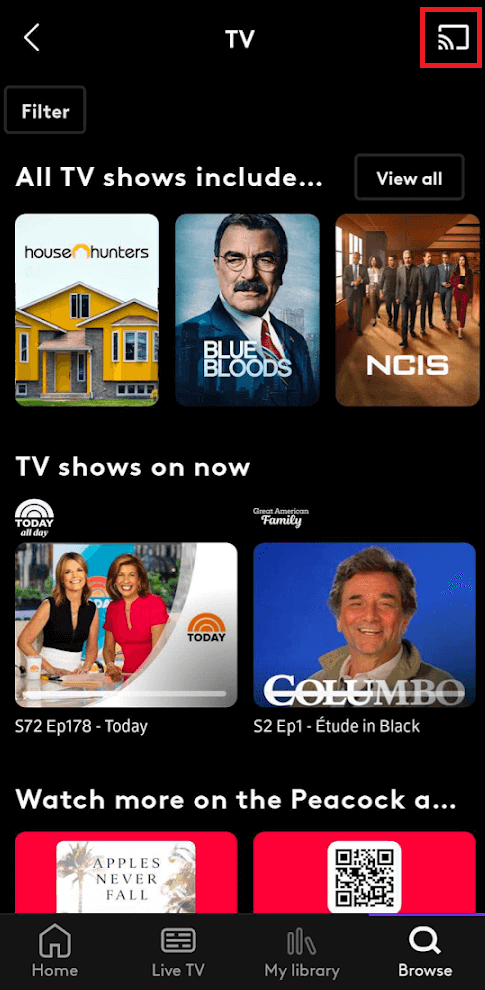 Xfinity Stream on Google TV - Click the Cast icon