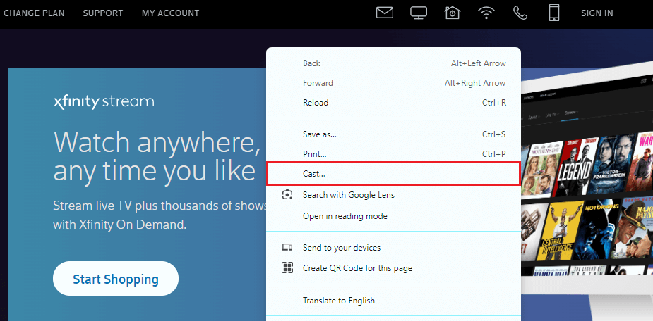 Xfinity Stream on Google TV - Tap Cast