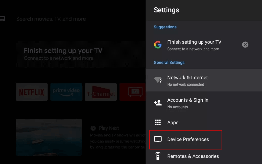 Choose Device Preferences on TV