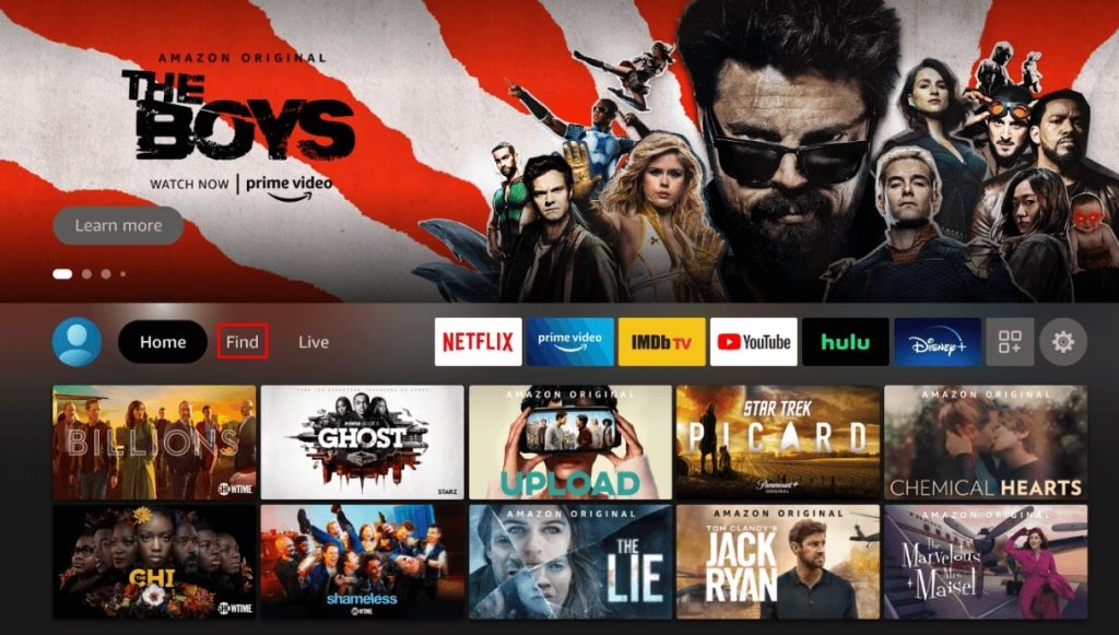 Click the Find icon to Add YouTube Music on Firestick