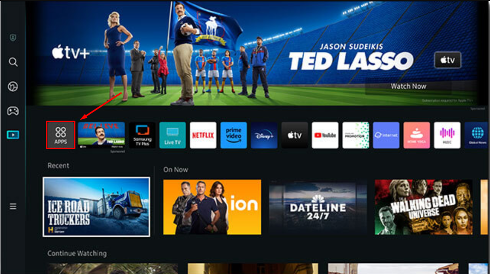 Open Apps to download Discovery Plus on Samsung Smart TV