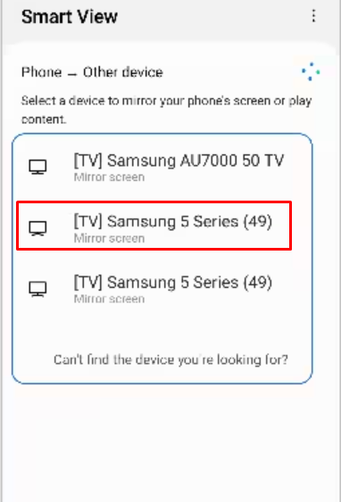 Select your Samsung TV name