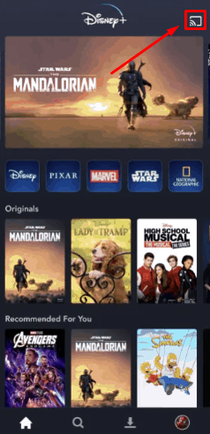 Tap the Cast icon to stream Disney Plus on Panasonic TV