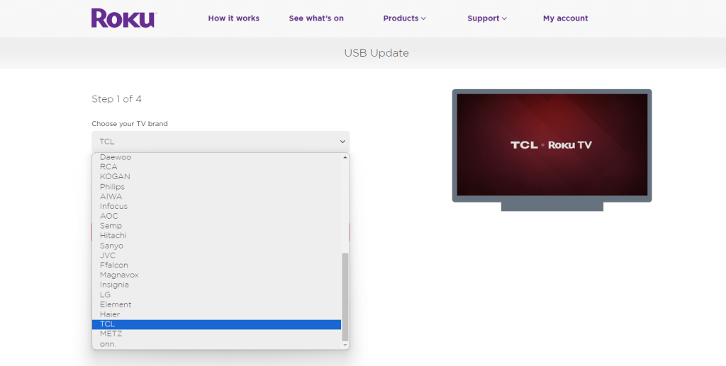 Select the TCL TV Brand to Update the TCL TV